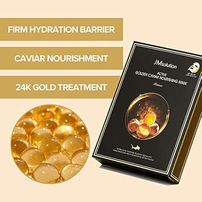 JMsolution ACTIVE GOLDEN CAVIAR NOURISHING MASK - KOREAN SKINCARE FACIAL MASK-CAVIAR EXTRACTED - COLLAGEN ESSENCE- 10 SHEETS FOR ALL SKIN TYPES - Image 3